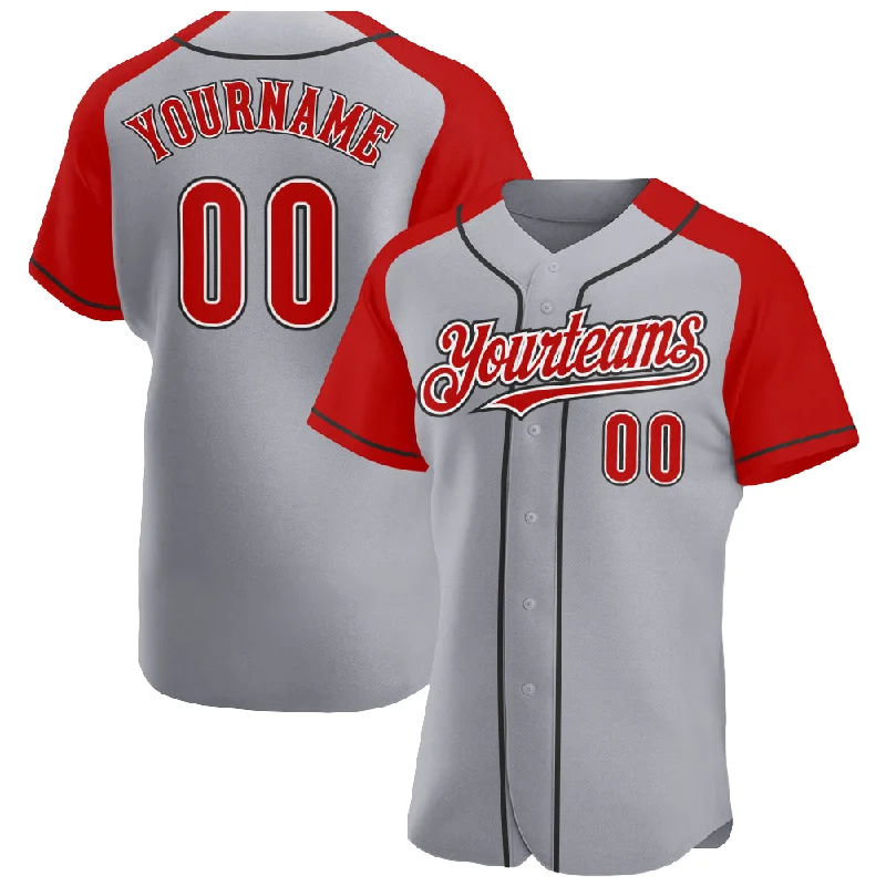 Baseball Jersey With Bold Patterns-Custom Gray Red-Black Authentic Raglan Sleeves Baseball Jersey