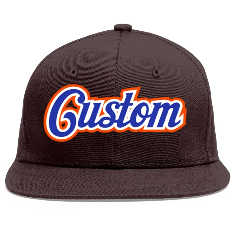 Baseball Cap With Embroidered Text-Custom Brown Royal-White Flat Eaves Sport Baseball Cap