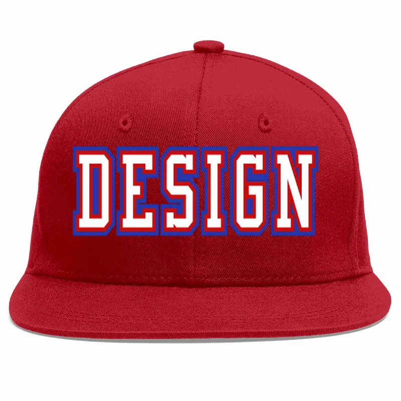 Baseball Cap For Professional Teams-Custom Red White-Red Flat Eaves Sport Baseball Cap Design for Men/Women/Youth