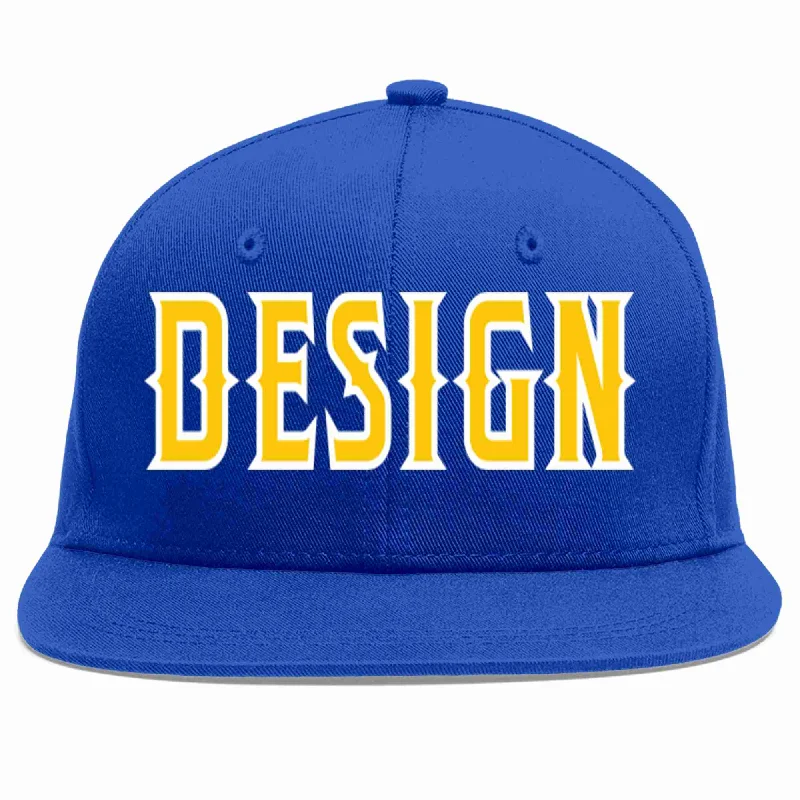 Baseball Cap For Custom Apparel Designs-Custom Royal Gold-White Flat Eaves Sport Baseball Cap Design for Men/Women/Youth