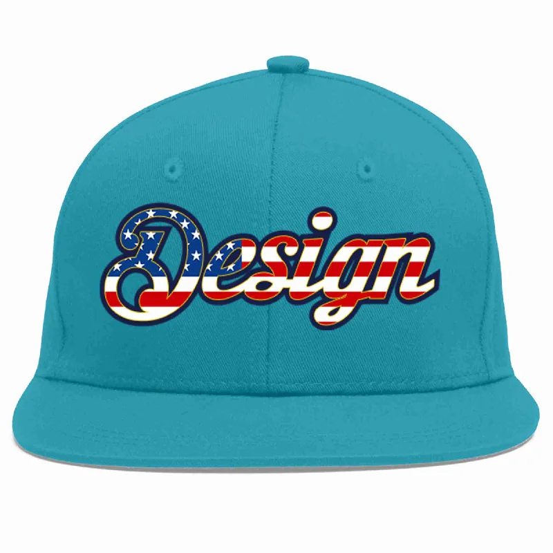 Baseball Cap With Embroidered Graphics-Custom Aqua Vintage USA Flag-Gold Flat Eaves Sport Baseball Cap Design for Men/Women/Youth