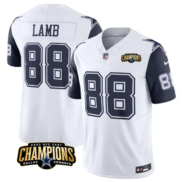 Custom Football Jersey For Fundraisers-Men's Dallas Cowboys #88 CeeDee Lamb White/Navy 2023 F.U.S.E. NFC East Champions Patch Football Stitched Jersey