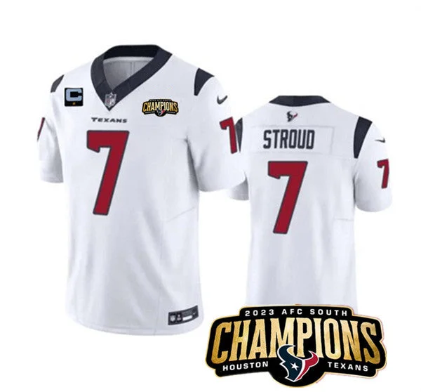 Football Jersey With Custom Club Logos-Men's Houston Texans #7 C.J. Stroud White 2023 F.U.S.E. With 1-Star C Patch And AFC South Champions Patch Vapor Untouchable Limited Football Stitched Jersey