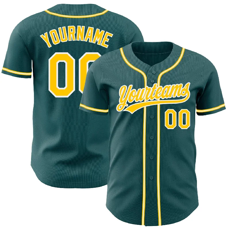 Baseball Jersey For Merchandise Collections-Custom Midnight Green Yellow-White Authentic Baseball Jersey