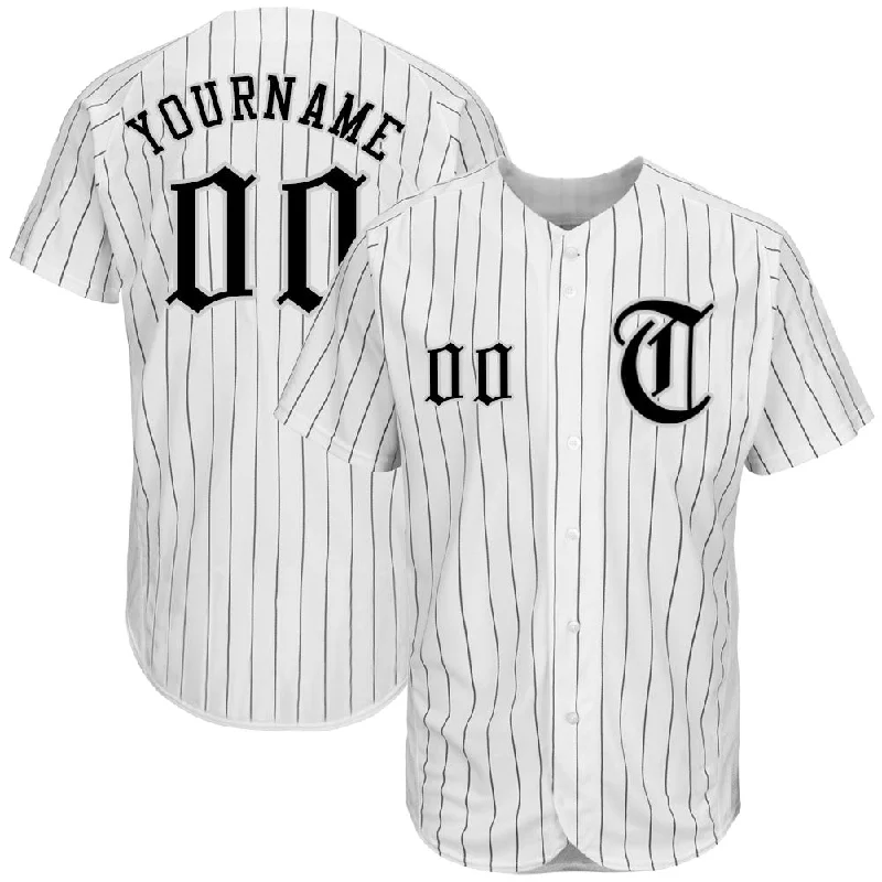 Baseball Jersey With Team Colors-Custom White Black Pinstripe Black-Gray Authentic Baseball Jersey