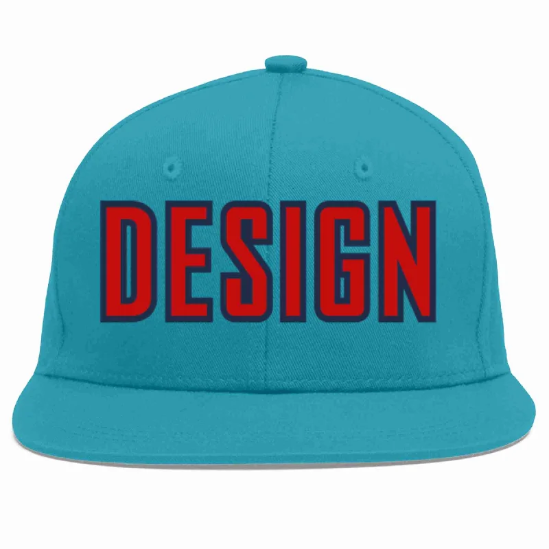 Baseball Cap For Fashionable Looks-Custom Aqua Red-Navy Flat Eaves Sport Baseball Cap Design for Men/Women/Youth