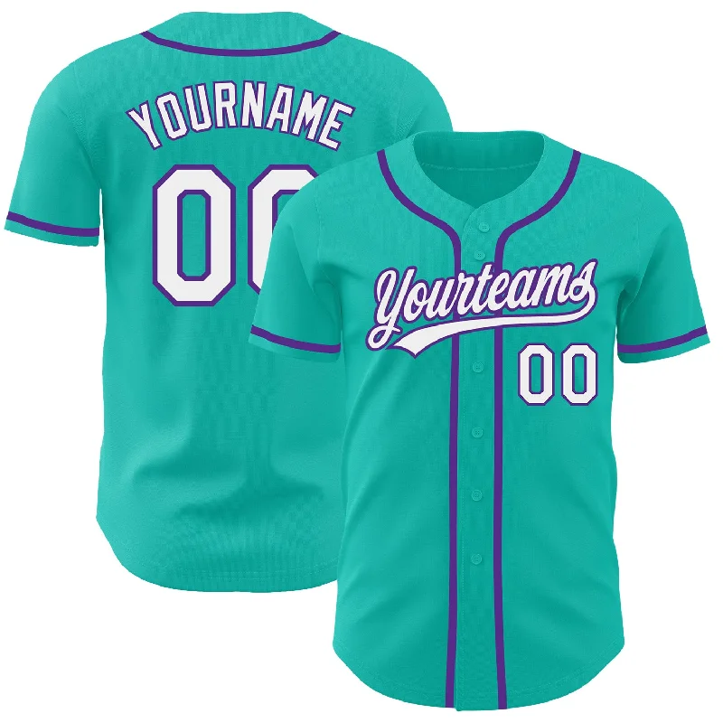 Baseball Jersey For Fundraising Campaigns-Custom Aqua White-Purple Authentic Baseball Jersey