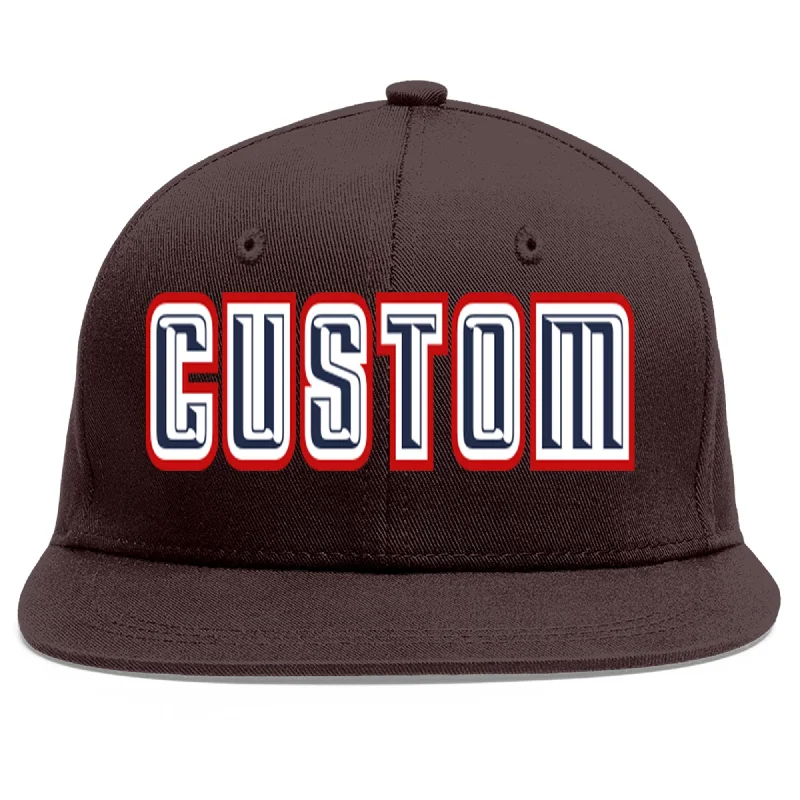 Personalized Baseball Cap-Custom Brown Navy-White Flat Eaves Sport Baseball Cap