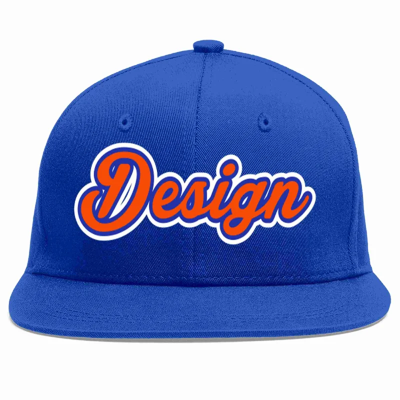 Custom Printed Baseball Cap-Custom Royal Orange-Royal Flat Eaves Sport Baseball Cap Design for Men/Women/Youth