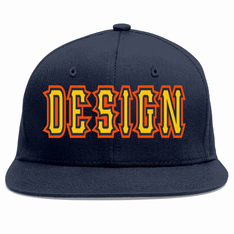 Baseball Cap With Custom Artwork-Custom Navy Gold-Navy Flat Eaves Sport Baseball Cap Design for Men/Women/Youth