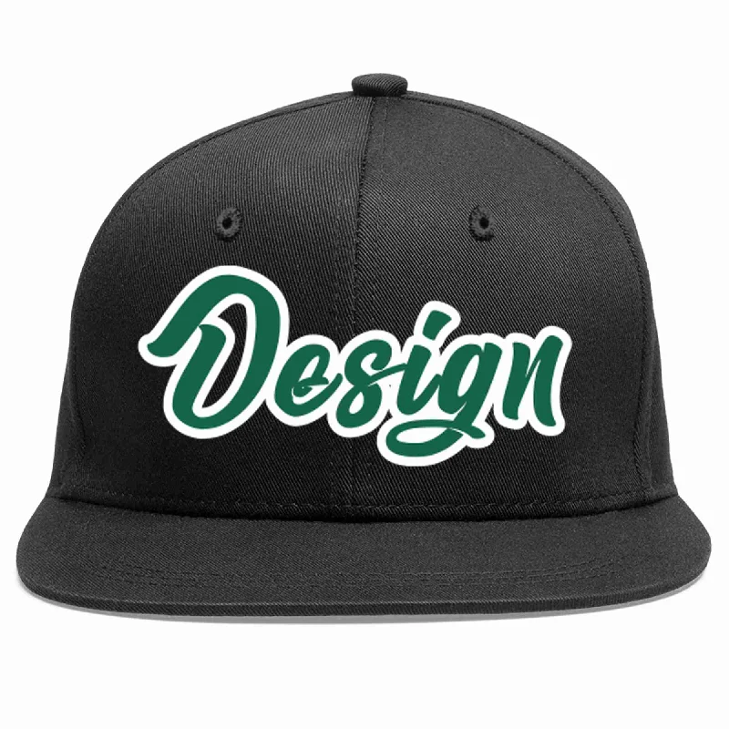 Baseball Cap For Custom Fan Gear-Custom Black Kelly Green-White Flat Eaves Sport Baseball Cap Design for Men/Women/Youth