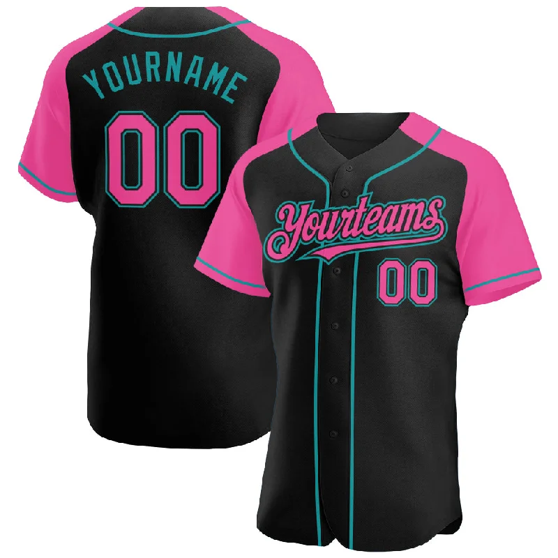 Baseball Jersey For Sports Lovers Gifts-Custom Black Pink-Teal Authentic Raglan Sleeves Baseball Jersey