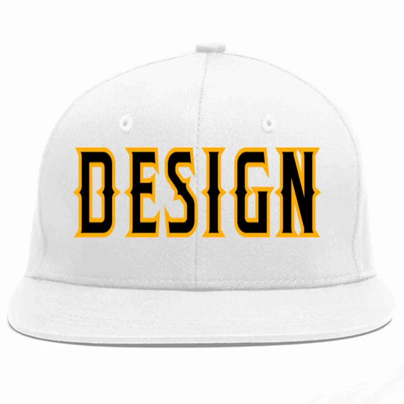 Baseball Cap With Vintage Design-Custom White Black-Yellow Flat Eaves Sport Baseball Cap Design for Men/Women/Youth