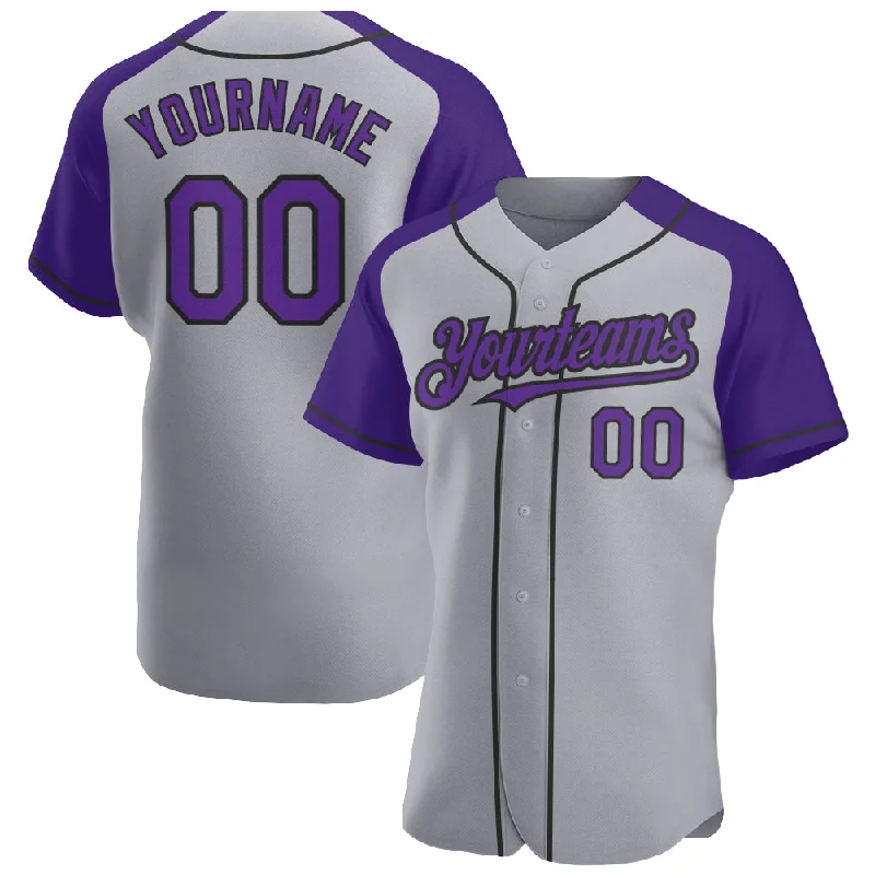 Baseball Jersey For Special Events-Custom Gray Purple-Black Authentic Raglan Sleeves Baseball Jersey