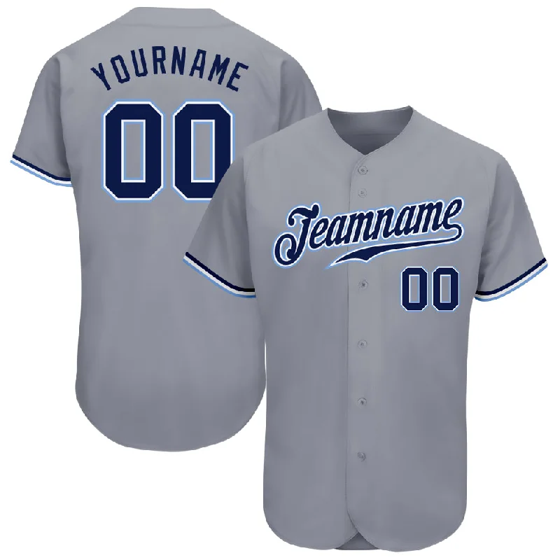 Baseball Jersey For Special Promotion-Custom Gray Navy White-Light Blue Authentic Baseball Jersey