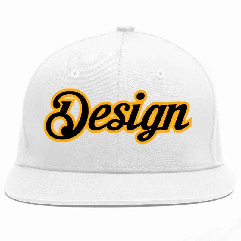 Baseball Cap For Running-Custom White Black-Yellow Flat Eaves Sport Baseball Cap Design for Men/Women/Youth