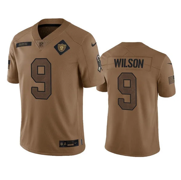 Football Jersey With Customizable Pockets-Men's Las Vegas Raiders #9 Tyree Wilson 2023 Brown Salute To Service Limited Football Stitched Jersey