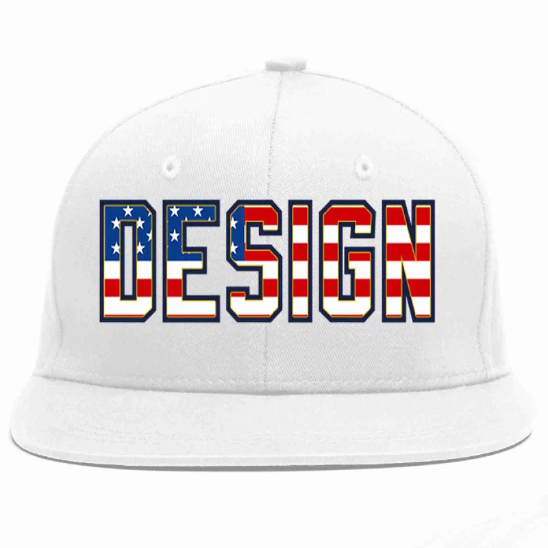 Baseball Cap For Fishing Enthusiasts-Custom White Vintage USA Flag-Gold Flat Eaves Sport Baseball Cap Design for Men/Women/Youth