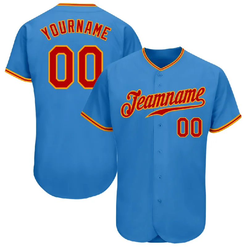 Baseball Jersey With Custom Numbers-Custom Powder Blue Red-Gold Authentic Baseball Jersey