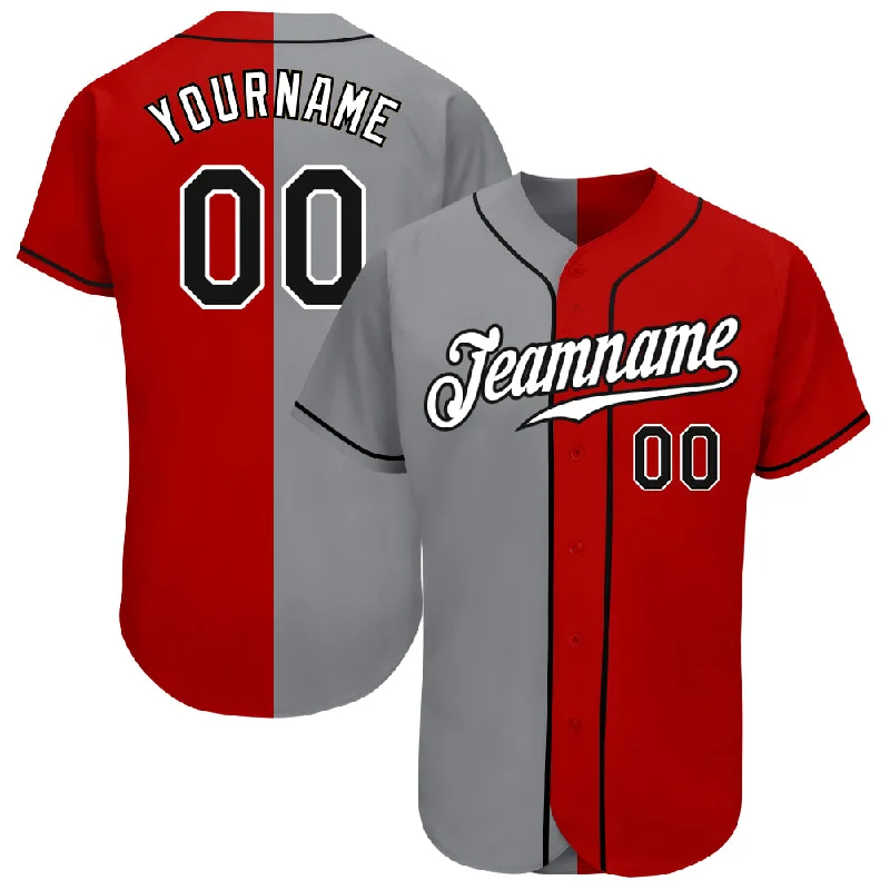 Baseball Jersey With Player Name-Custom Red Black-Gray Authentic Split Fashion Baseball Jersey