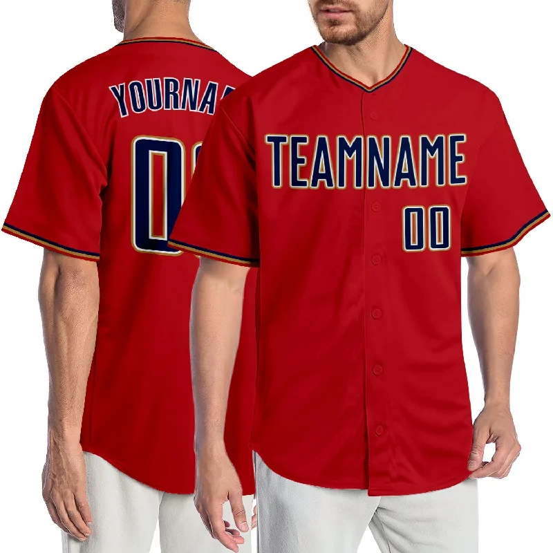 Baseball Jersey For Branding-Custom Red Navy-Old Gold Authentic Baseball Jersey