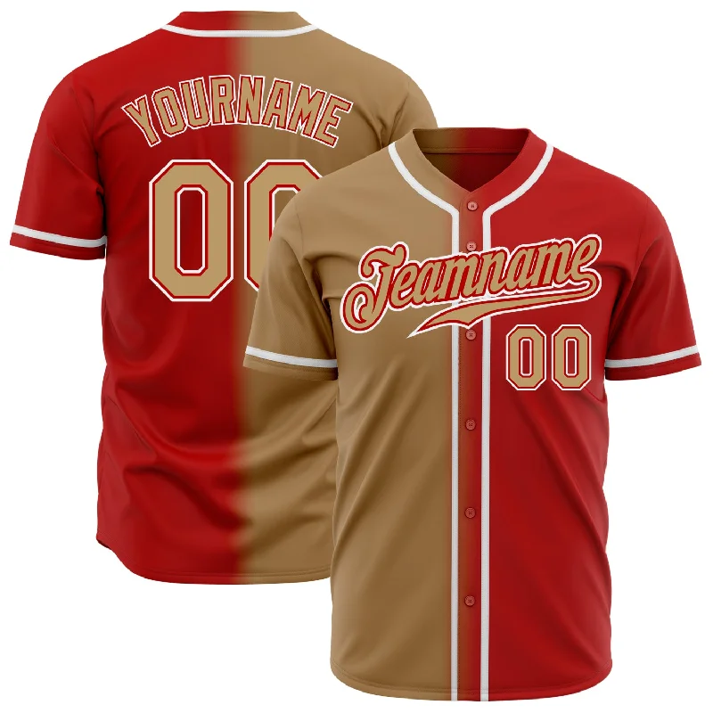 Baseball Jersey For Branding-Custom Red Old Gold-White Authentic Gradient Fashion Baseball Jersey