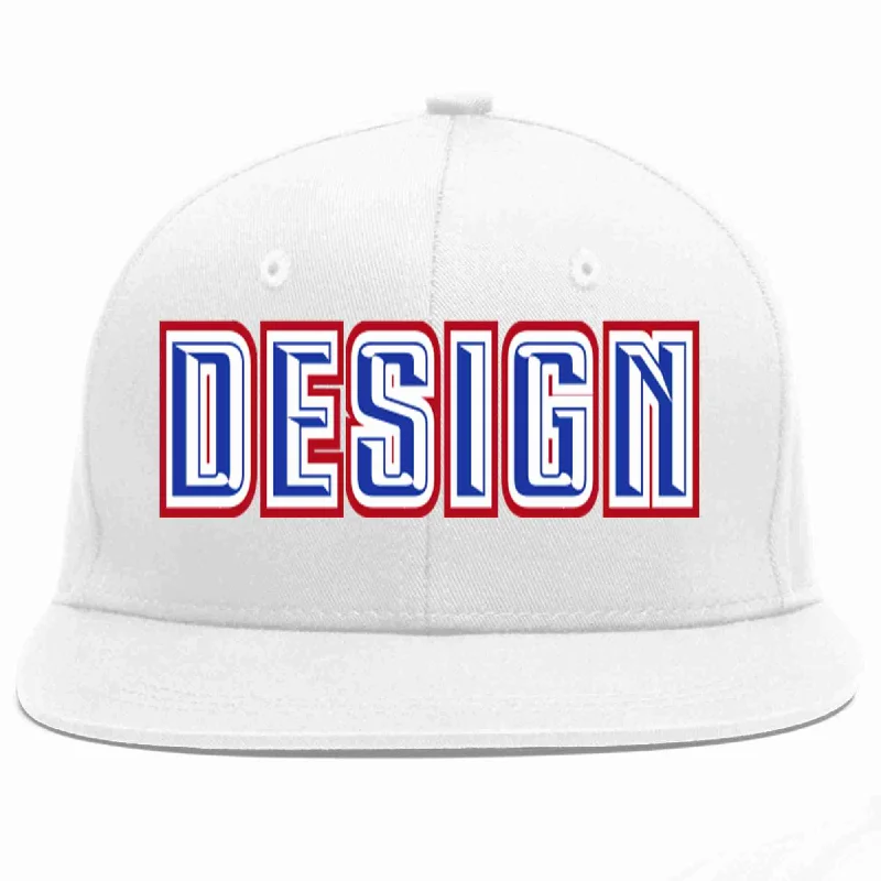 Baseball Cap For Event Merchandise-Custom White Royal-White Flat Eaves Sport Baseball Cap Design for Men/Women/Youth