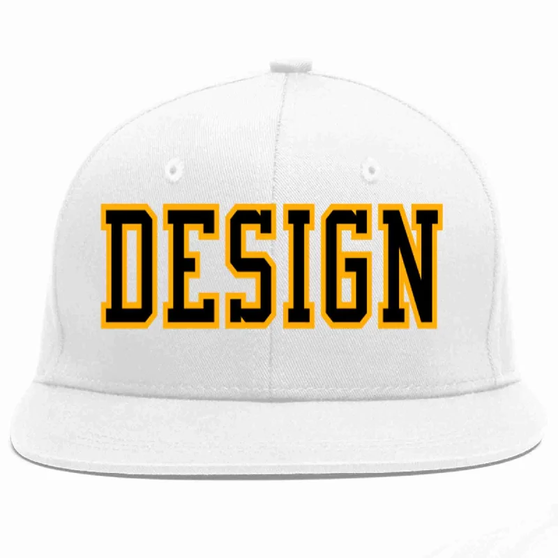 Baseball Cap For Soccer Fans-Custom White Black-Yellow Flat Eaves Sport Baseball Cap Design for Men/Women/Youth