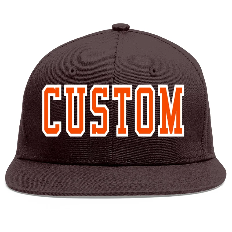 Baseball Cap For Concert Fans-Custom Brown Orange-White Flat Eaves Sport Baseball Cap