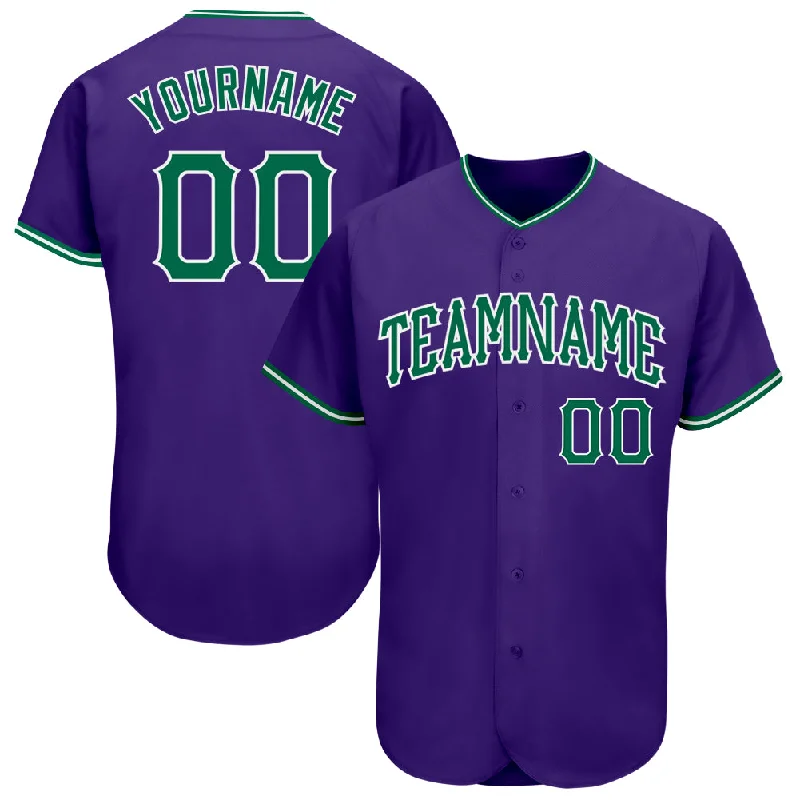 Baseball Jersey With Stretchable Material-Custom Purple Kelly Green-White Authentic Baseball Jersey