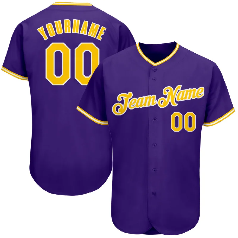 Baseball Jersey With Full Sublimation-Custom Purple Gold-White Authentic Baseball Jersey