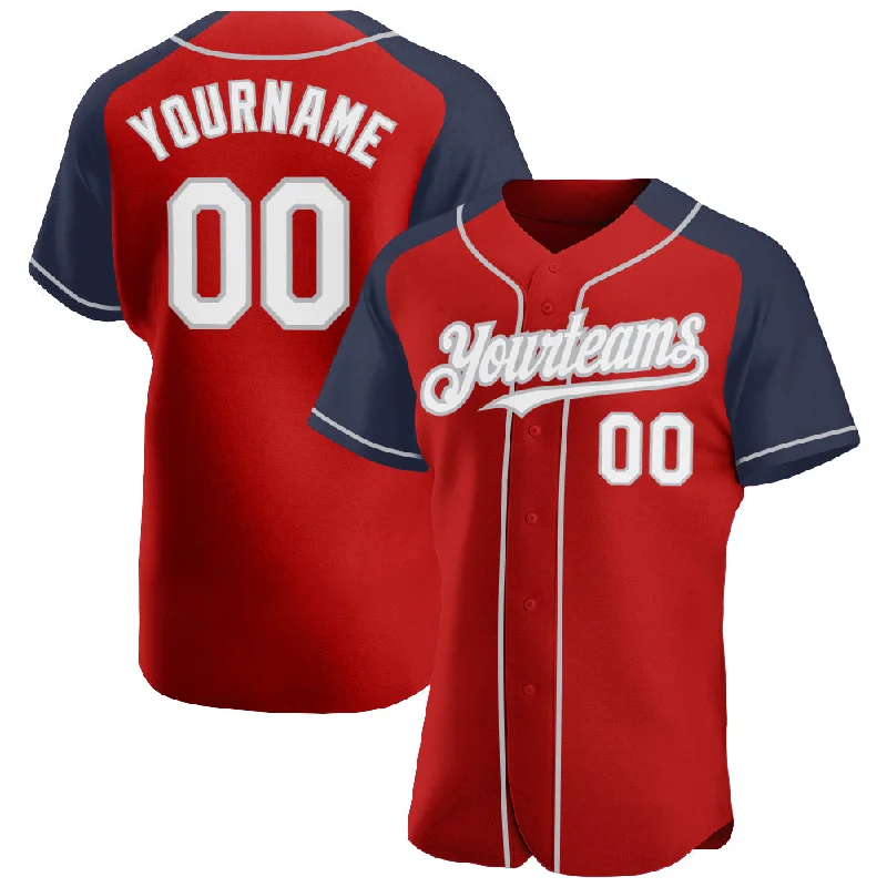 Baseball Jersey For Popular Baseball Brands-Custom Red White Navy-Gray Authentic Raglan Sleeves Baseball Jersey