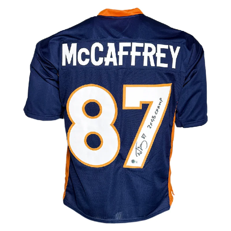 Rugby Jersey For Professional Teams-Ed McCaffrey Signed 2x SB Champs Inscription Denver Blue Football Jersey (JSA)