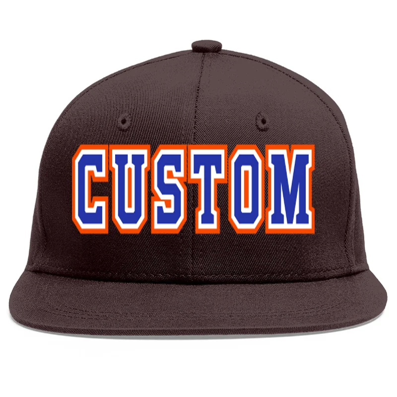 Baseball Cap With Velcro Closure-Custom Brown Royal-White Flat Eaves Sport Baseball Cap