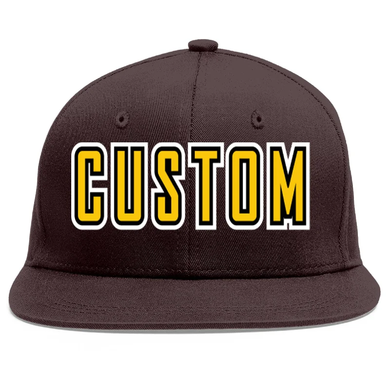 Baseball Cap With Custom Design-Custom Brown Gold-Black Flat Eaves Sport Baseball Cap