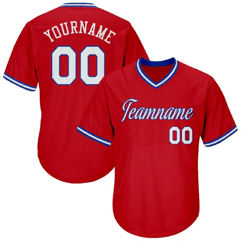 Baseball Jersey For International Matches-Custom Red White-Royal Authentic Throwback Rib-Knit Baseball Jersey Shirt