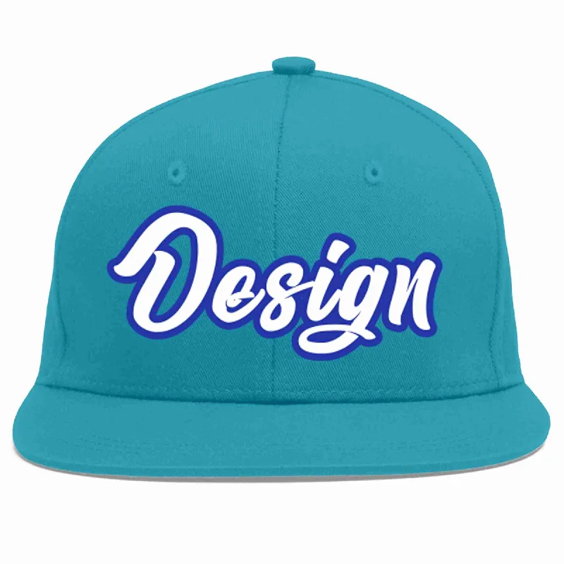 Baseball Cap For Men-Custom Aqua White-Royal Flat Eaves Sport Baseball Cap Design for Men/Women/Youth