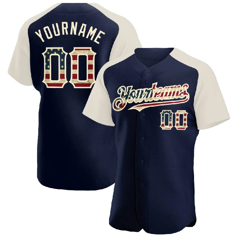 Baseball Jersey For Charity Events-Custom Navy Vintage USA Flag-Cream Authentic Raglan Sleeves Baseball Jersey