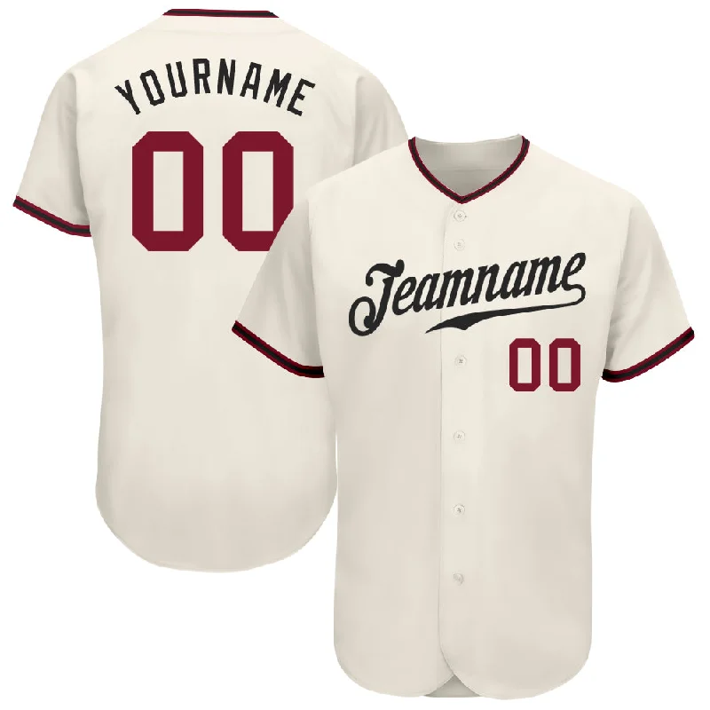 Baseball Jersey With Screen Printed Designs-Custom Cream Crimson-Black Authentic Baseball Jersey