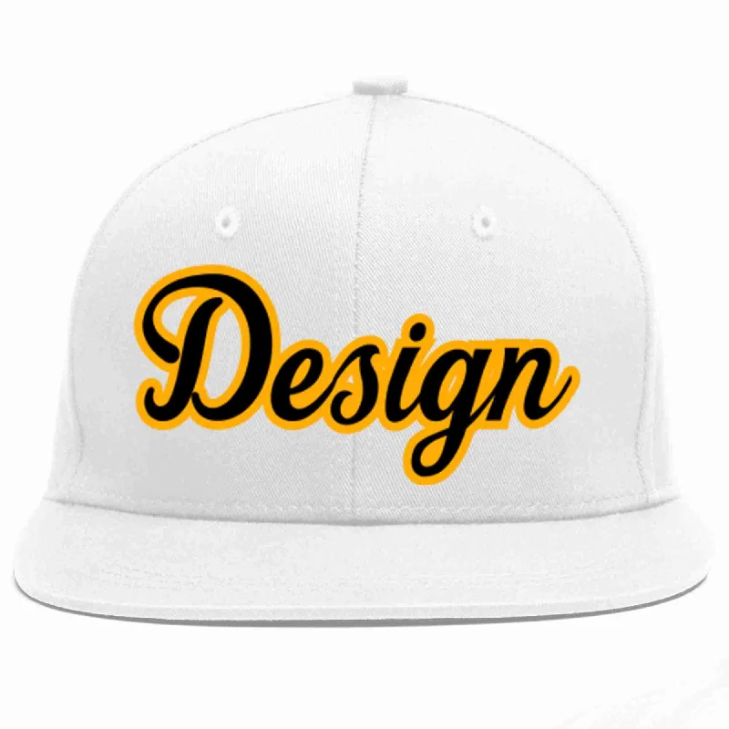 Baseball Cap For Fan Recognition-Custom White Black-Yellow Flat Eaves Sport Baseball Cap Design for Men/Women/Youth