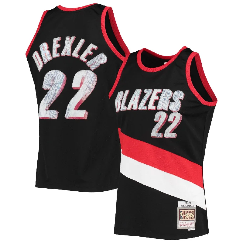 Basketball Jersey For Sports Enthusiasts-Clyde Drexler Portland Trail Blazers 1991/92 Hardwood Classics 75th Anniversary Diamond Swingman Basketball Jersey - Black