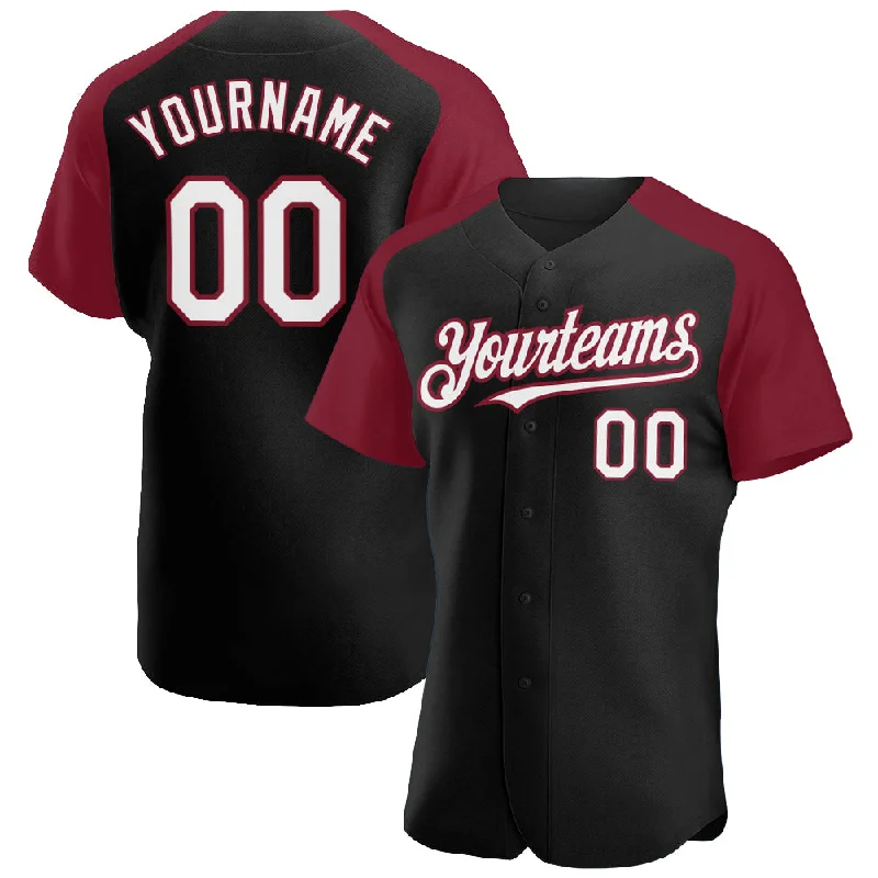 Baseball Jersey For Business Branding-Custom Black White-Crimson Authentic Raglan Sleeves Baseball Jersey