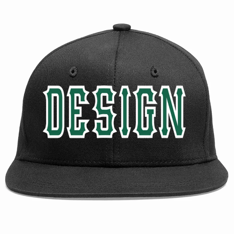 Baseball Cap For Fan Recognition-Custom Black Kelly Green-White Flat Eaves Sport Baseball Cap Design for Men/Women/Youth