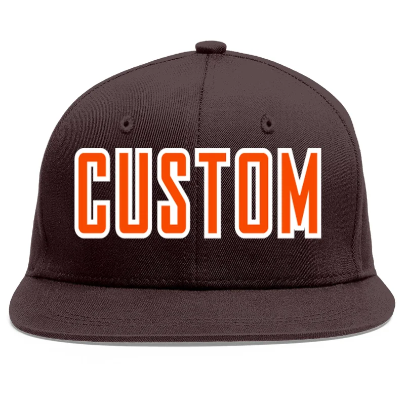 Baseball Cap For High School Teams-Custom Brown Orange-White Flat Eaves Sport Baseball Cap