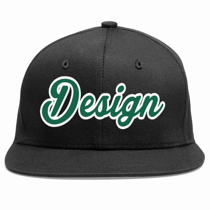 Baseball Cap With Adjustable Brim-Custom Black Kelly Green-White Flat Eaves Sport Baseball Cap Design for Men/Women/Youth