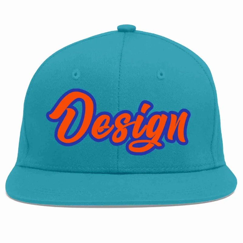 Adjustable Baseball Cap-Custom Aqua Orange-Royal Flat Eaves Sport Baseball Cap Design for Men/Women/Youth