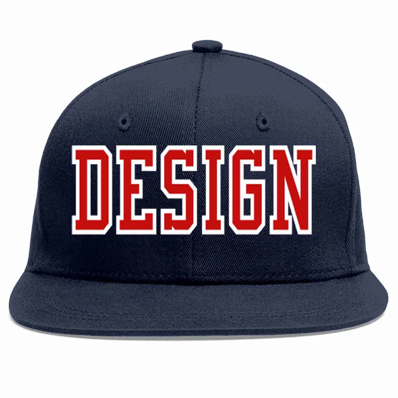 Baseball Cap With Team Design-Custom Navy Red-White Flat Eaves Sport Baseball Cap Design for Men/Women/Youth