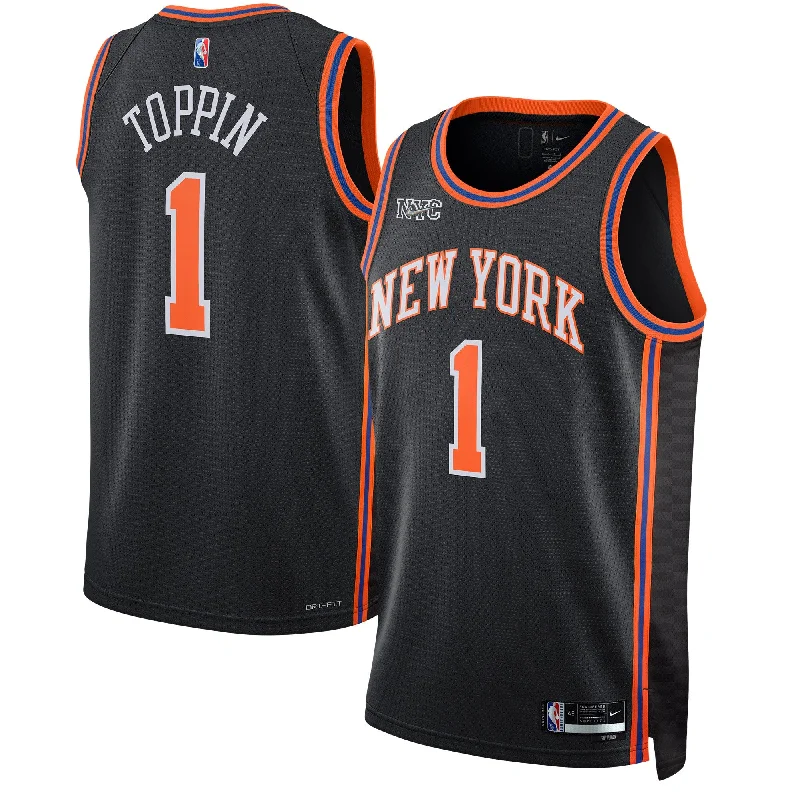 Personalized Basketball Jersey For Birthdays-Obi Toppin New York Knicks 2021/22 Swingman Basketball Jersey - City Edition - Black