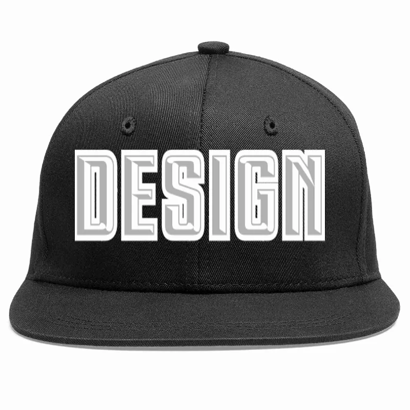 Baseball Cap For Workwear-Custom Black Gray-White Flat Eaves Sport Baseball Cap Design for Men/Women/Youth