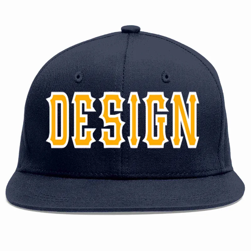 Baseball Cap With Adjustable Strap-Custom Navy Yellow-White Flat Eaves Sport Baseball Cap Design for Men/Women/Youth